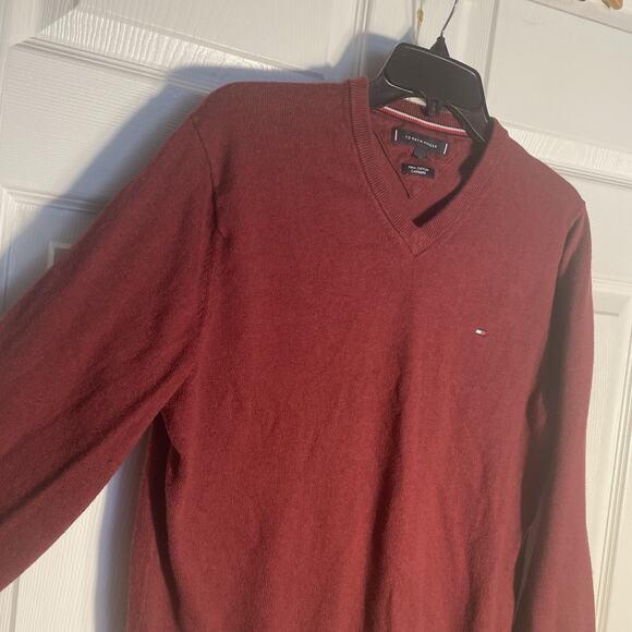 Tommy Hilfiger Sweater Men Medium Burgundy Pima Cotton Cashmere Knit Pullover - Picture 2 of 12